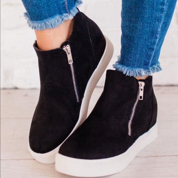 Micro suede Black hidden wedge sneakers HP - Picture 7 of 10